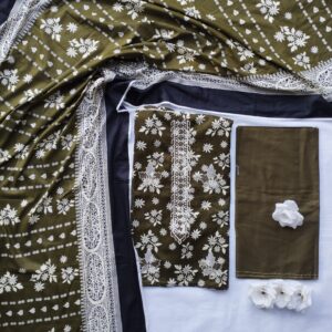 olive floral embroidered lawn 3 piece unstitched